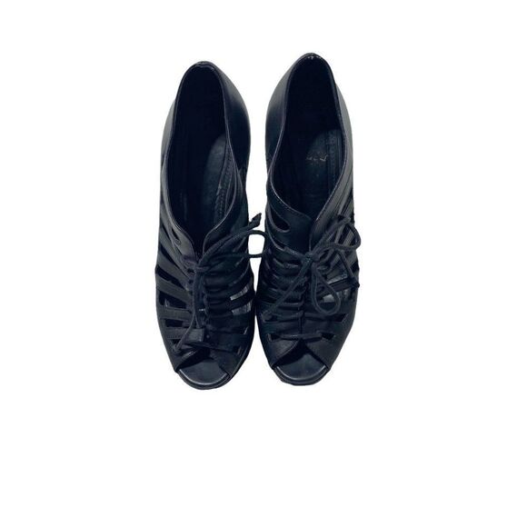 YVES Saint Laurent - Black Leather Hortense 105 Lace-Up Wedges - Picture 5 of 10